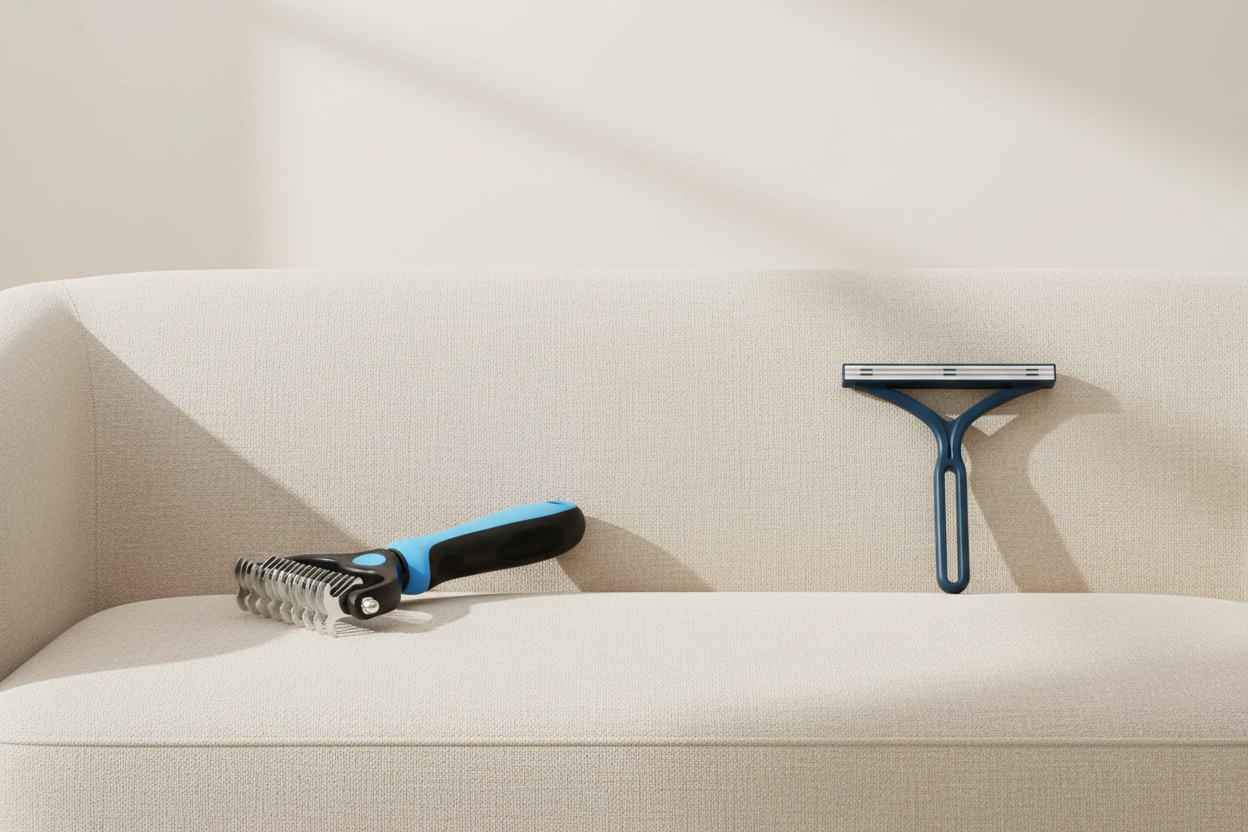 Bundle de productos sobre sofá limpio