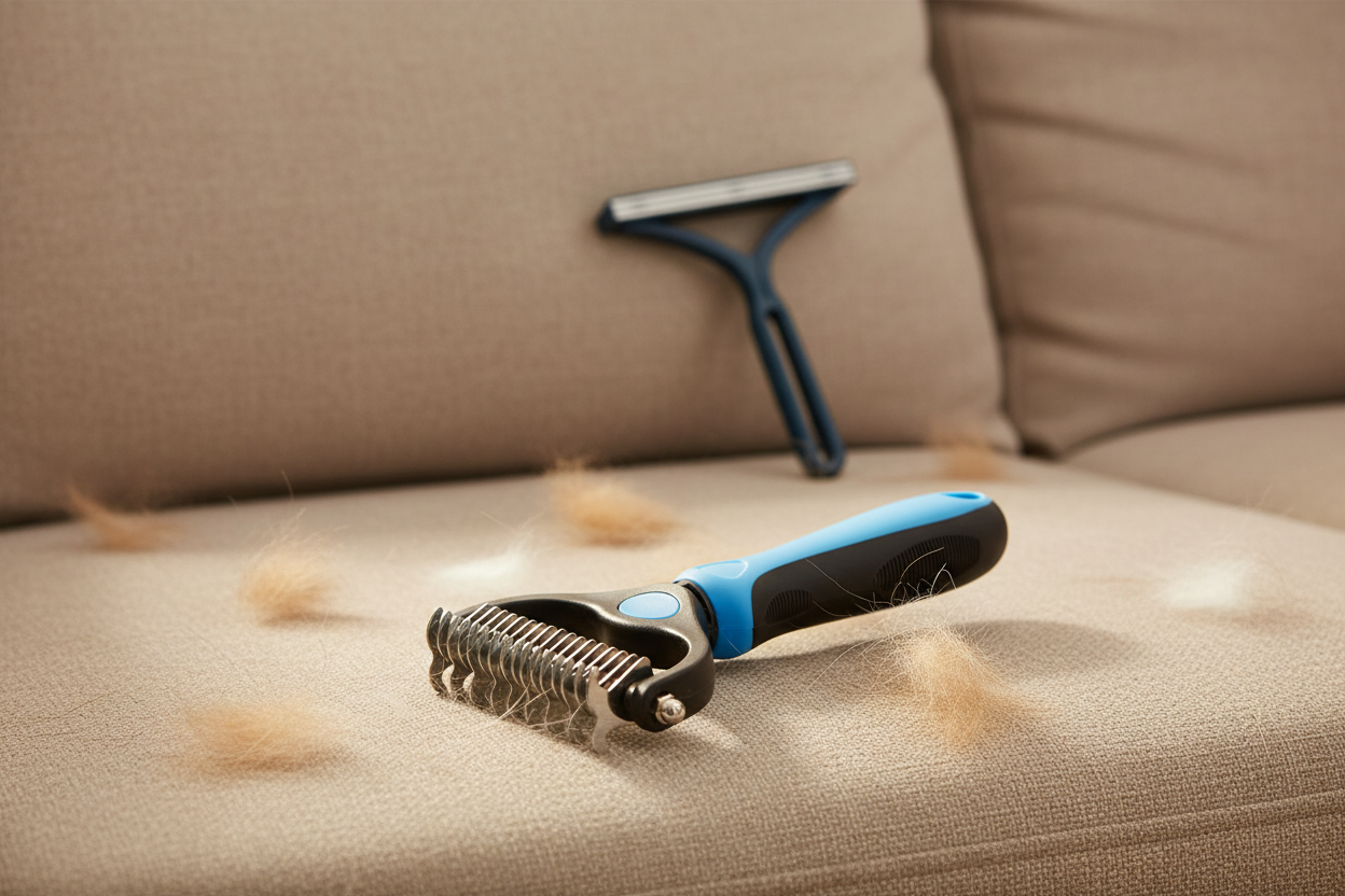 Grooming Rake y Everyday Brush - escena minimalista