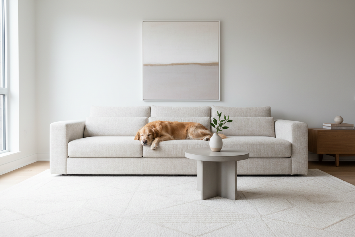 poner el perro acostado sobre el sofa