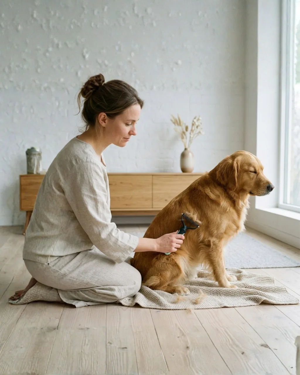 Grooming Rake in use on dog