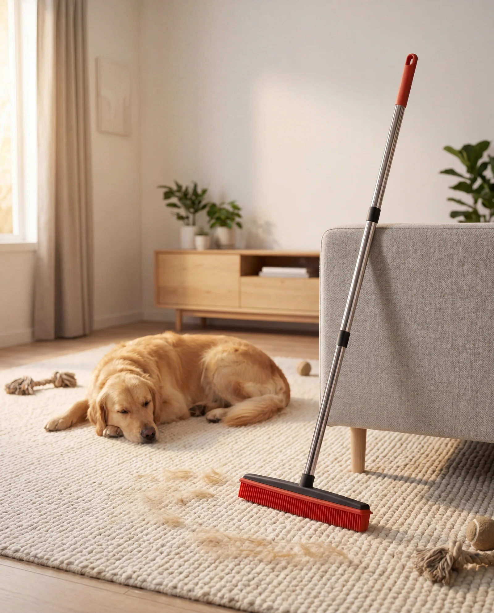The Floor Sweep in a living room with a golden retriever